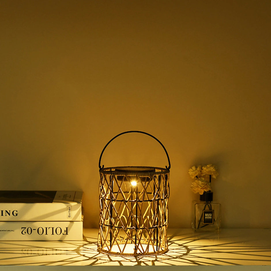 Solar Garden Light Ornaments 600mAh Imitation Rattan Lawn Projection Light Decor