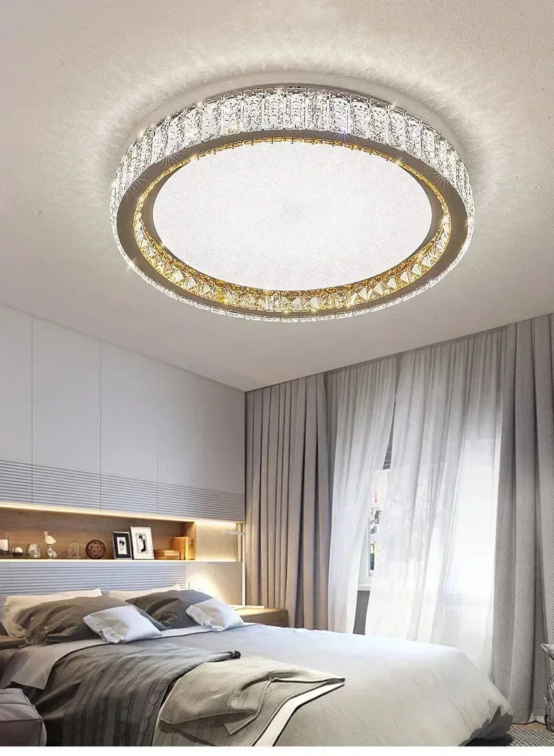 ‌Modern Luxury Dimmable Crystal Ceiling Light K9 Crystals Golden Ring Chandelier for Bedroom Living Room Dining Room LED Fixture