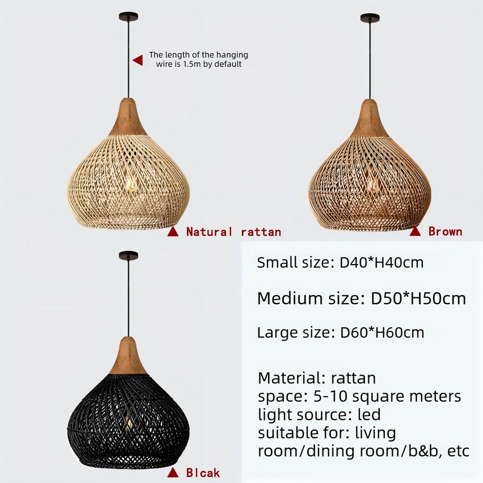 Japanese Wabi-Sabi Rattan Pendant Light - Hand-Woven E27 Boho Lamp for Restaurant Coffee Shop Dining Room Kitchen Island