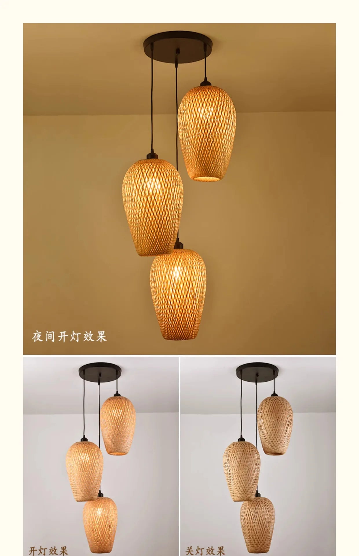 2026 Newest Bamboo Pendant Lamps Ceiling Lights Rattan Wicker Lustre Hand Knit Braiding Suspended Home Dining Braided Decor Hot