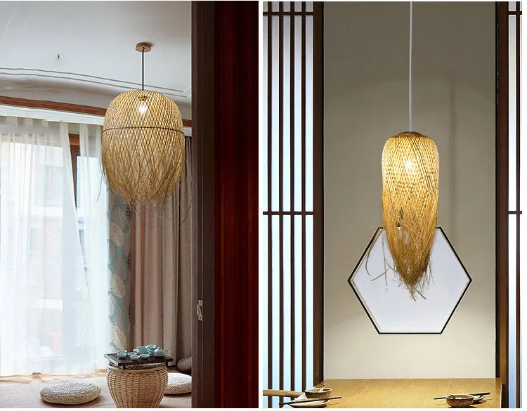 Southeast Asian Individuality Hand Woven Bamboo Chandelier Chinese Lamps Tea Room Restaurant Hotel Artistic Modeling Lampshade
