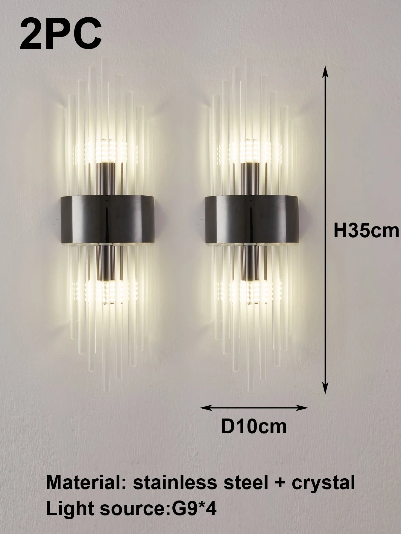 Gold/Black Stainless Steel Crystal Wall Sconce for Living Room, Bedroom, Kitchen Home Decor Lighting, G9 Light Source