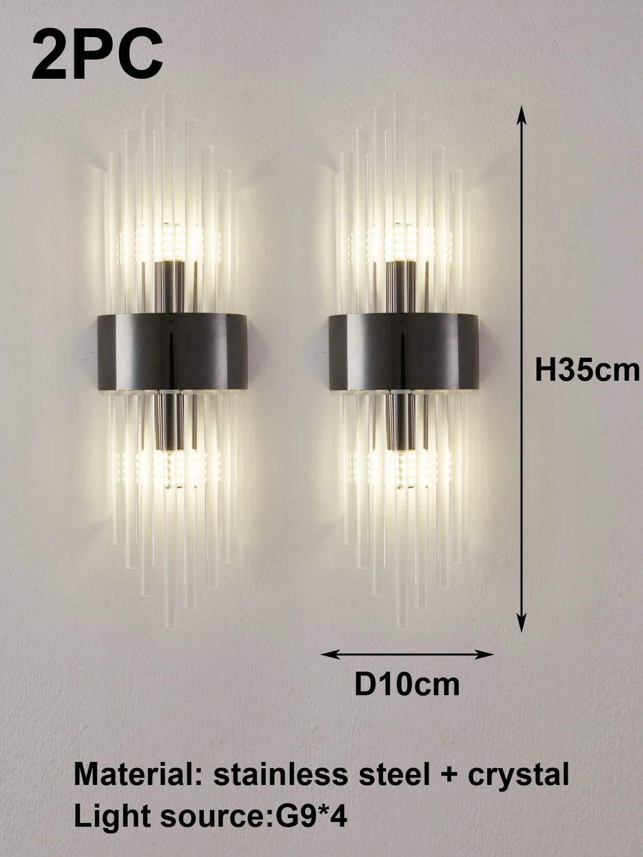 Gold/Black Stainless Steel Crystal Wall Sconce for Living Room, Bedroom, Kitchen Home Decor Lighting, G9 Light Source