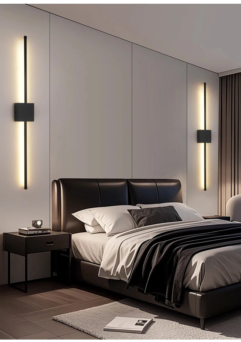 Modern LED Wall Lamp Minimalist Led Light Bedroom Bedside Long Strip Wall Sconces Living Room Sofa Home Indoor Lighting Fixture