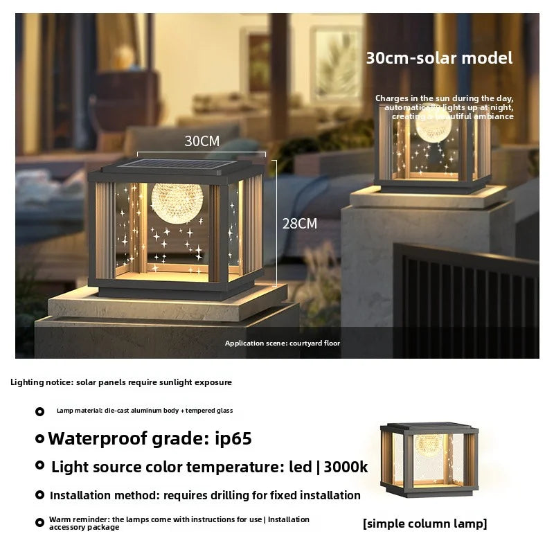 Solar Column Head Lamps Waterproof Courtyard Lamps Gate Pillar Lamps Wall Column Lamps Outdoor Villa Column Head Lamps