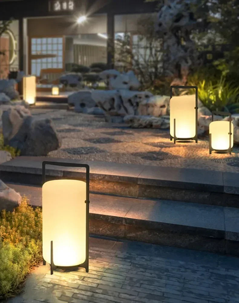 Japanese Style Garden Outdoor Waterproof LED Floor Lamp Simple Restaurant Hotel Acrylic Rechargeable Solar Power Standing Lamp