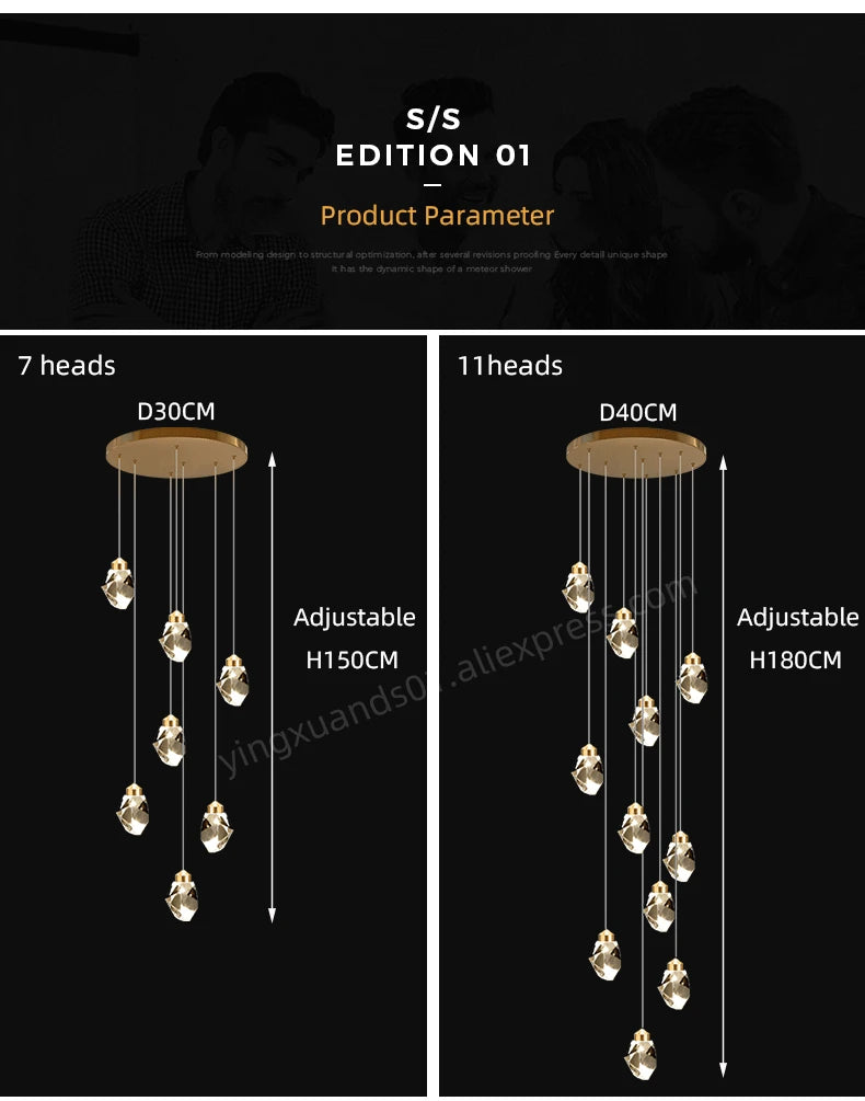 Nordic Crystal Chandelier for Living Room Villa Ceiling Chandeliers Duplex Loft Hanging Lamps Stairscase Suspended Pendant Lamps