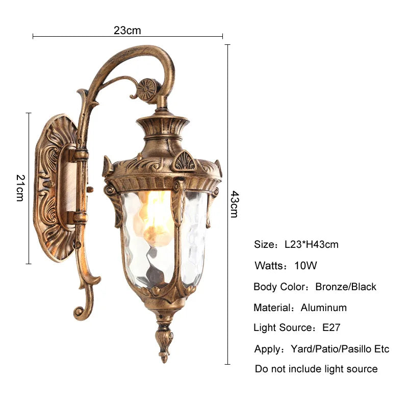 Europe Outdoor Wall Light Retro Garden Yard Porch Lamp Residential Balcony Exterior Waterproof Lighting E27 Glass Fixtures