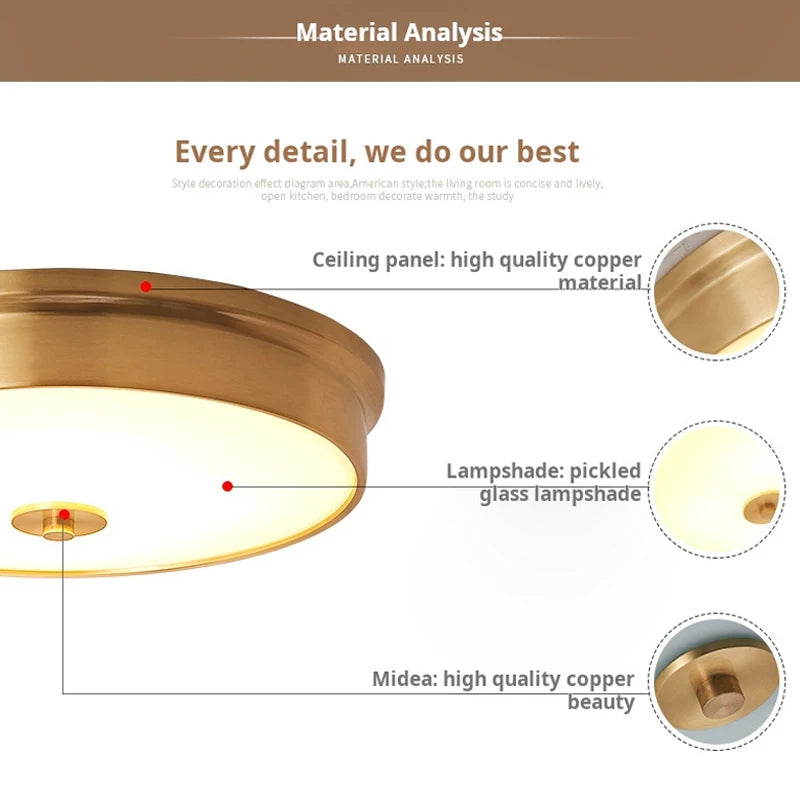 Nordic Modern Copper LED Ceiling Lights Fixtures Kitchen Hallway Balcony Round Ceiling Lamps Minimalist Lampara Gold Lighting