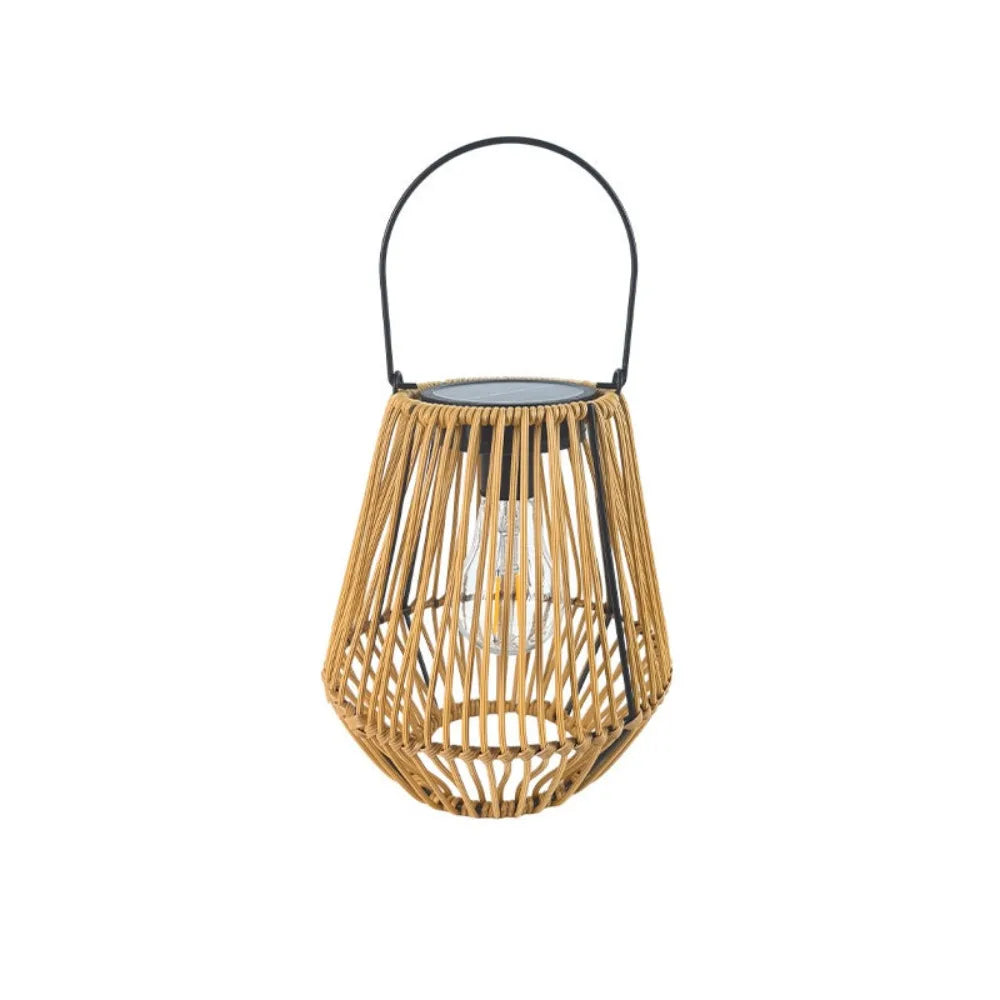 Waterproof Rattan Solar Lantern Solar Powered Bamboo Frame Bamboo Chandelier Lamp Standing/Hanging Weaving Lantern