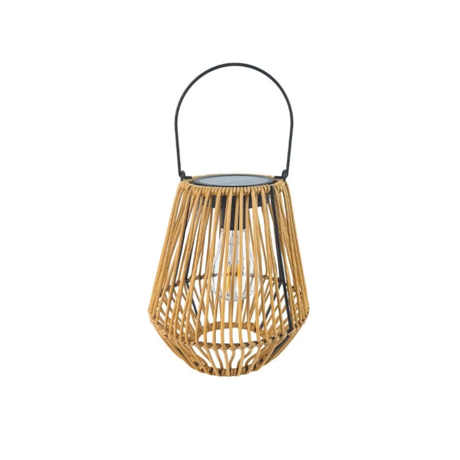 Waterproof Rattan Solar Lantern Solar Powered Bamboo Frame Bamboo Chandelier Lamp Standing/Hanging Weaving Lantern