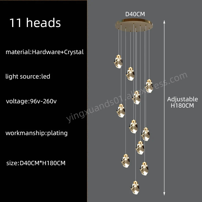 Nordic Crystal Chandelier for Living Room Villa Ceiling Chandeliers Duplex Loft Hanging Lamps Stairscase Suspended Pendant Lamps