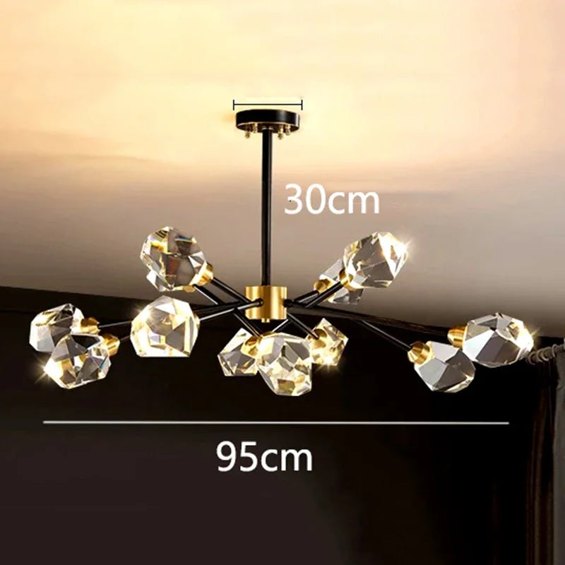 All-copper Molecular Long Crystal Chandelier Light Luxury Creative Post-modern Atmosphere Living Room LED Pendant Lights