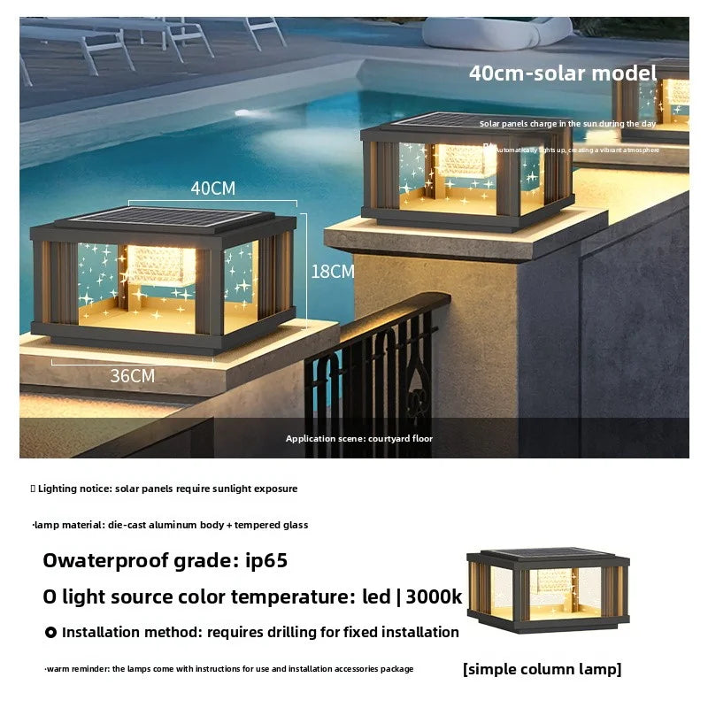 Solar Column Head Lamps Waterproof Courtyard Lamps Gate Pillar Lamps Wall Column Lamps Outdoor Villa Column Head Lamps