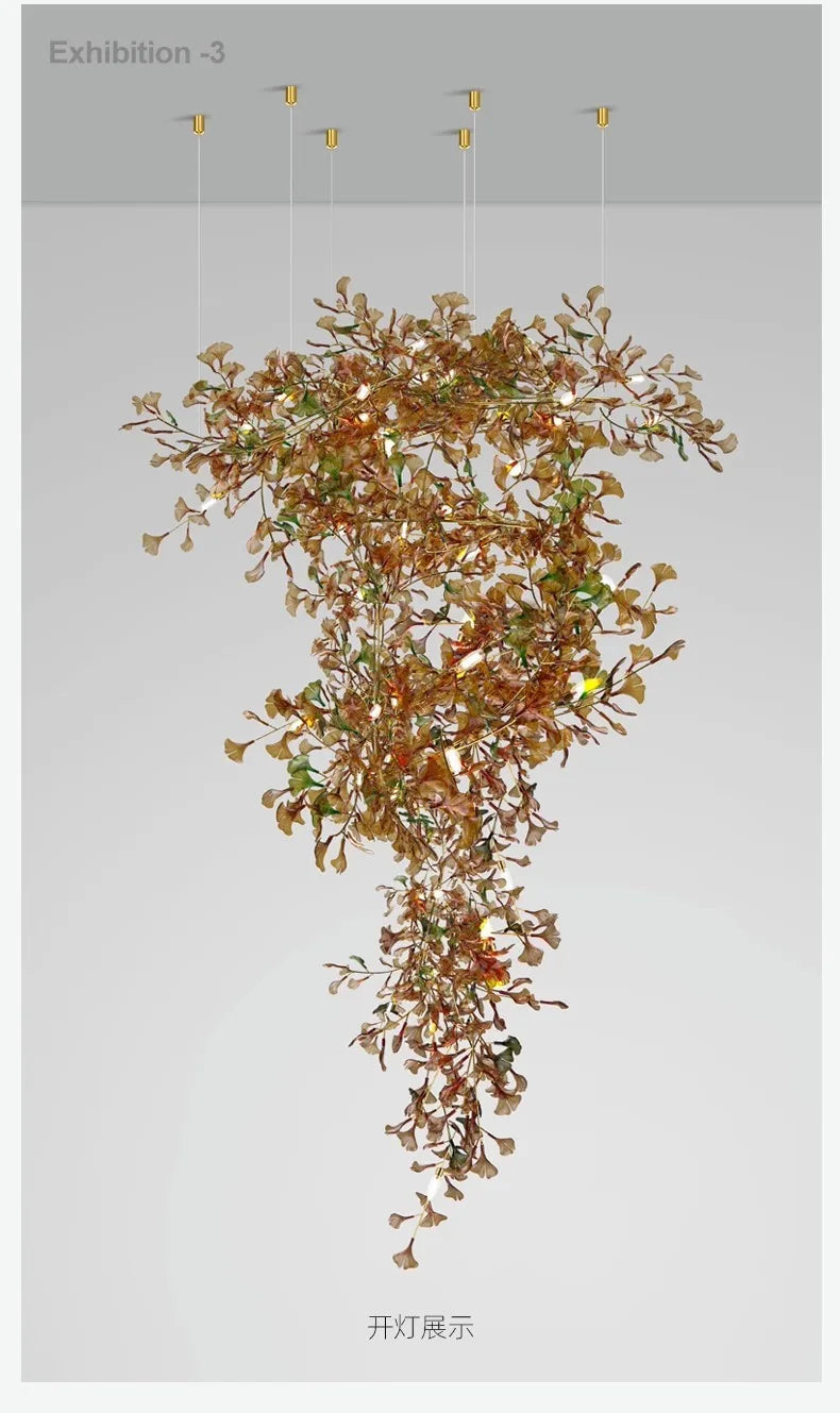 Living room chandelier ginkgo leaf branch lamp duplex floor villa stairs dining room lamp