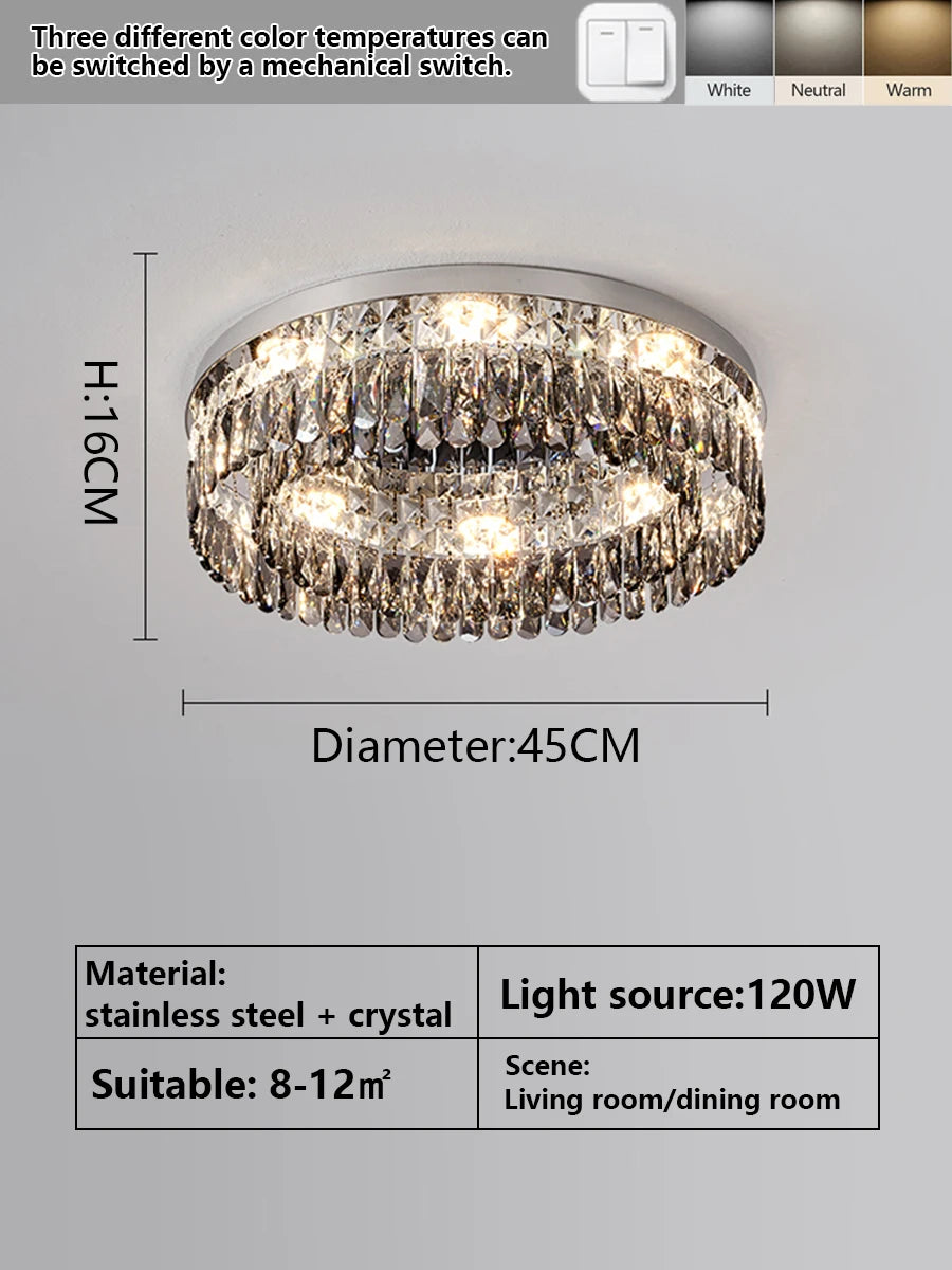 Light Luxury Crystal Ceiling Light Round LED Lamp 2025 New Post-modern Design Upscale Lighting Fixture for Living Room Bedroom