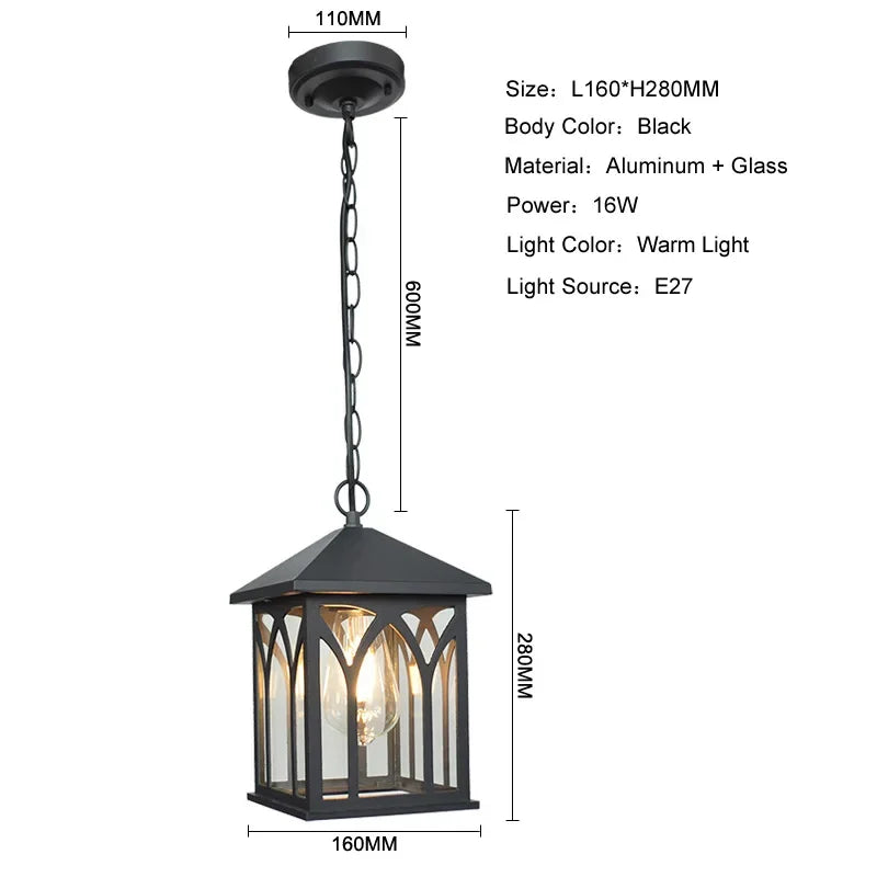 European Waterproof Pendant Lamp Outdoor Retro Village Chandelier Balcony Corridors Lights Grape Rack Hanglamp Luminaire