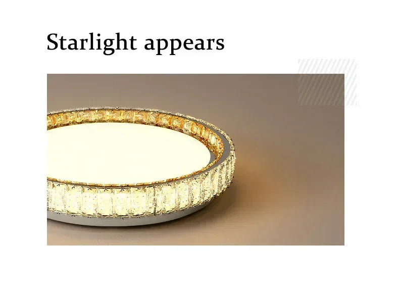 ‌Modern Luxury Dimmable Crystal Ceiling Light K9 Crystals Golden Ring Chandelier for Bedroom Living Room Dining Room LED Fixture