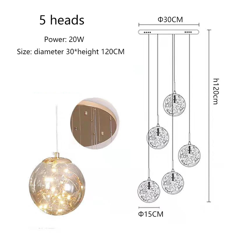 Modern LED Glass Ball Dimmable Chandelier Staircase Lustre Living Room Chandelier Lustre Home Decoration Ceiling Chandelier