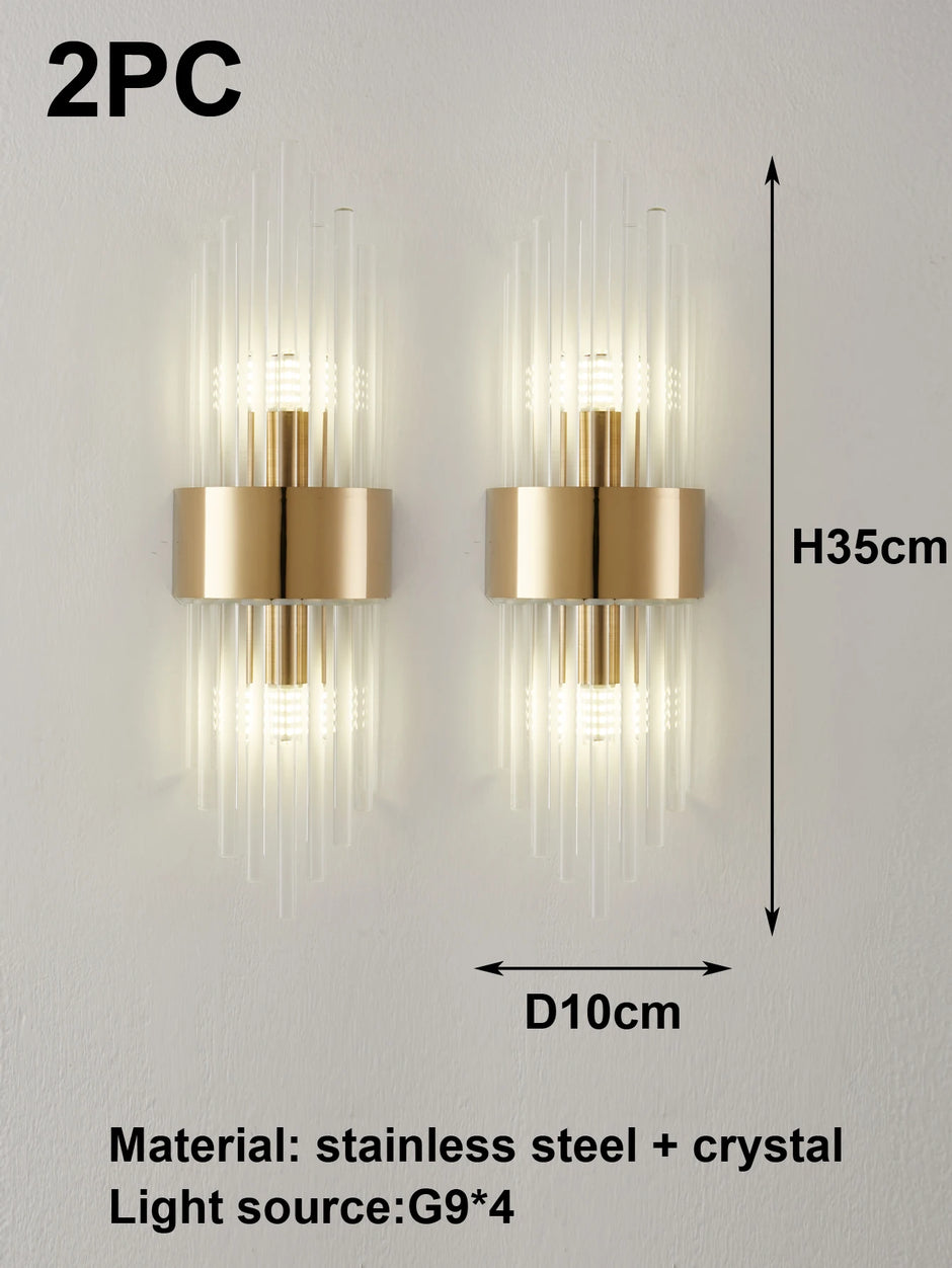 Gold/Black Stainless Steel Crystal Wall Sconce for Living Room, Bedroom, Kitchen Home Decor Lighting, G9 Light Source