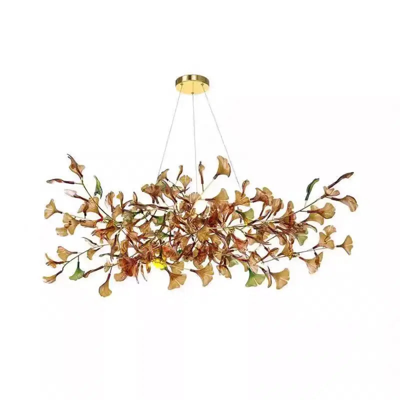 Living room chandelier ginkgo leaf branch lamp duplex floor villa stairs dining room lamp
