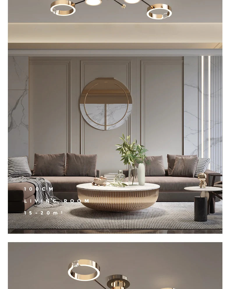Modern Luxury Nordic Style Aluminum Circle Shaped LED Pendant Light Art Creative Lamp for Living Room Home Decoration Chandelier