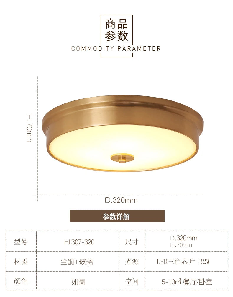Nordic Modern Copper LED Ceiling Lights Fixtures Kitchen Hallway Balcony Round Ceiling Lamps Minimalist Lampara Gold Lighting