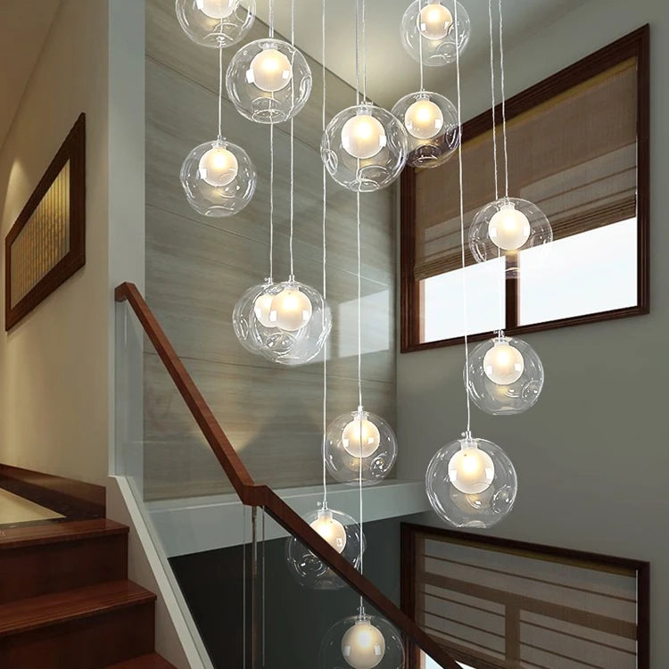 Nordic luxury White Magic bean Design glass LED Chandelier Lighting lustre Hardware Ceiling Duplex staircase Attic luminaire