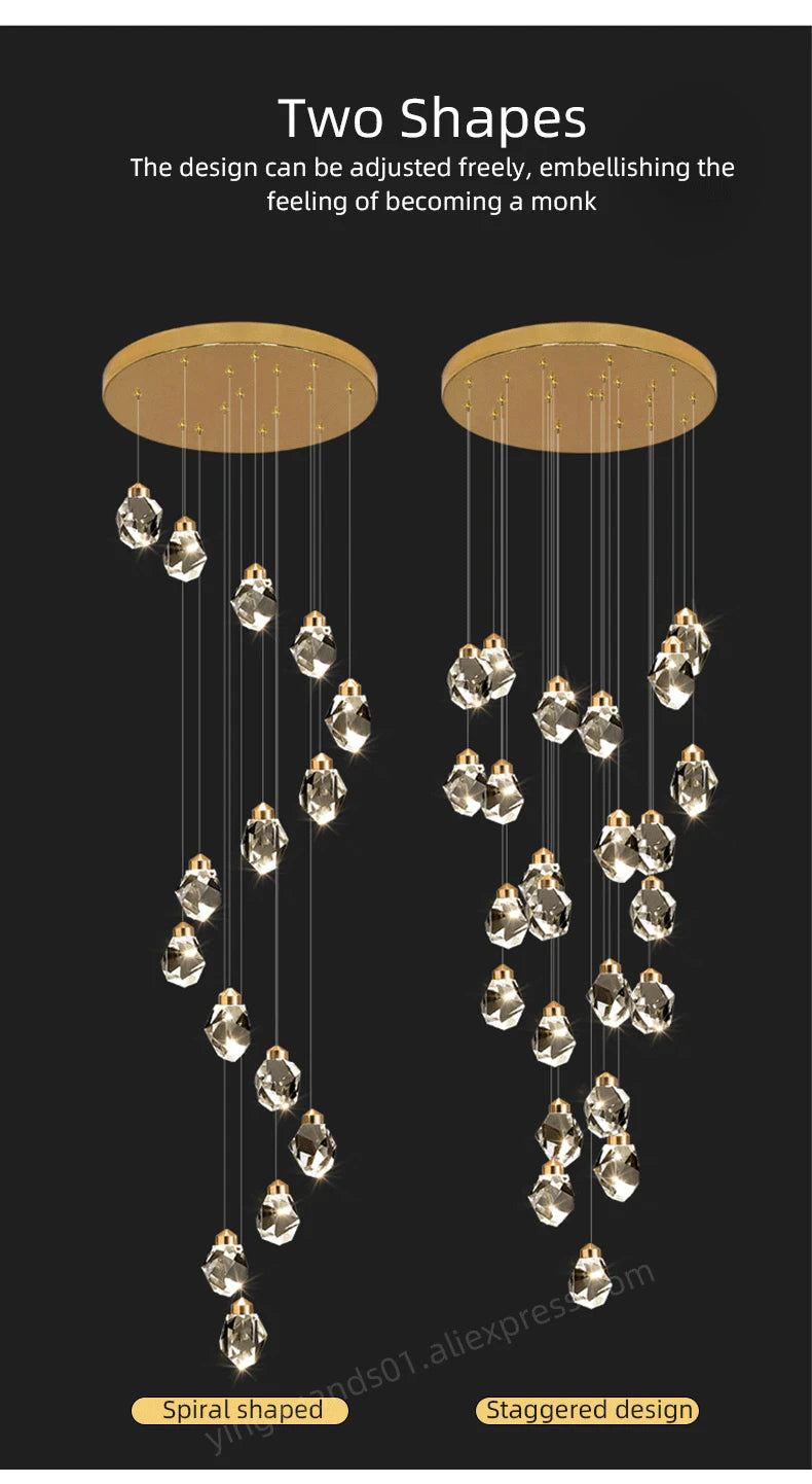 Nordic Crystal Chandelier for Living Room Villa Ceiling Chandeliers Duplex Loft Hanging Lamps Stairscase Suspended Pendant Lamps