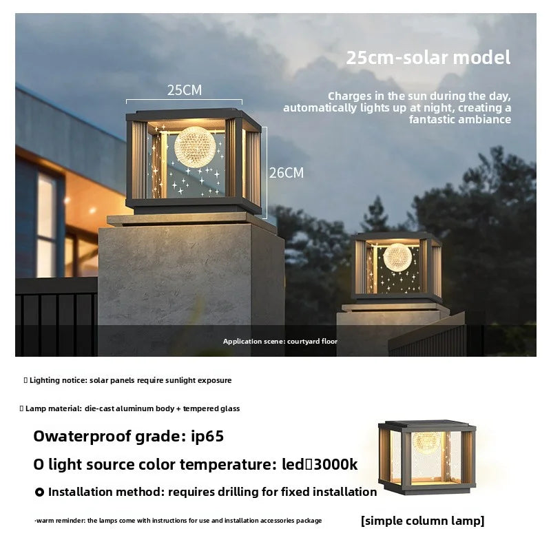 Solar Column Head Lamps Waterproof Courtyard Lamps Gate Pillar Lamps Wall Column Lamps Outdoor Villa Column Head Lamps