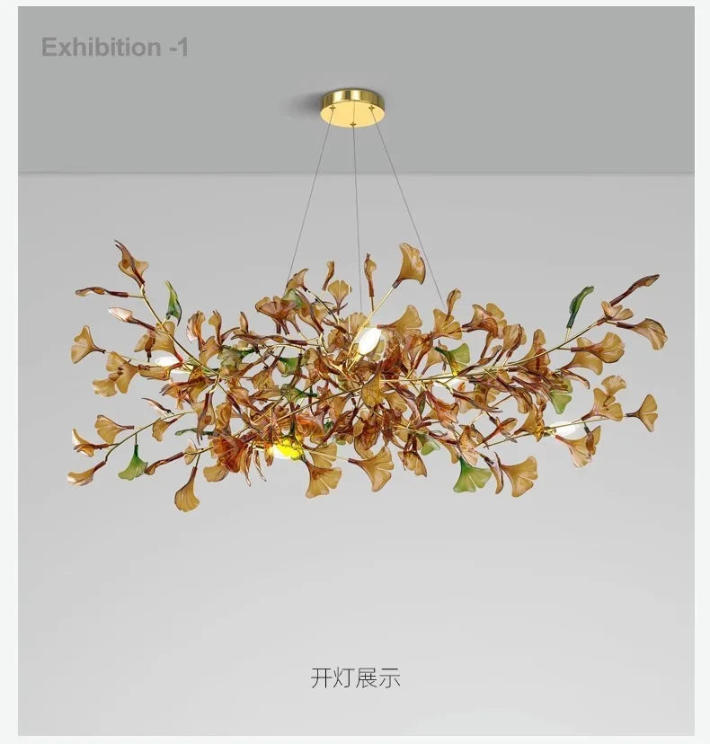 Living room chandelier ginkgo leaf branch lamp duplex floor villa stairs dining room lamp