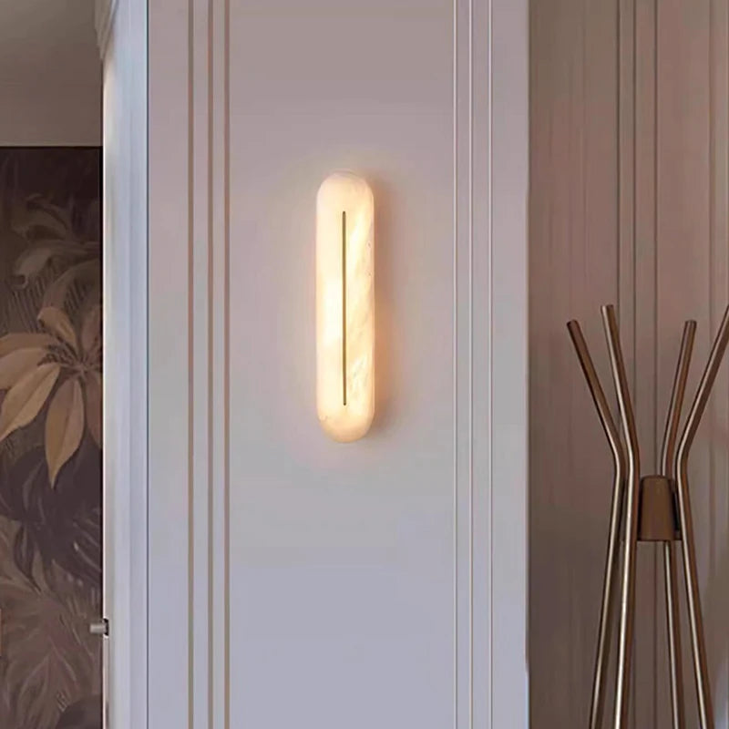 Italian Wall Lamp Natural Marble Bedside LED Light for Bedroom Villa Entryway Hallway Living Room Indoor Decorative Lighting