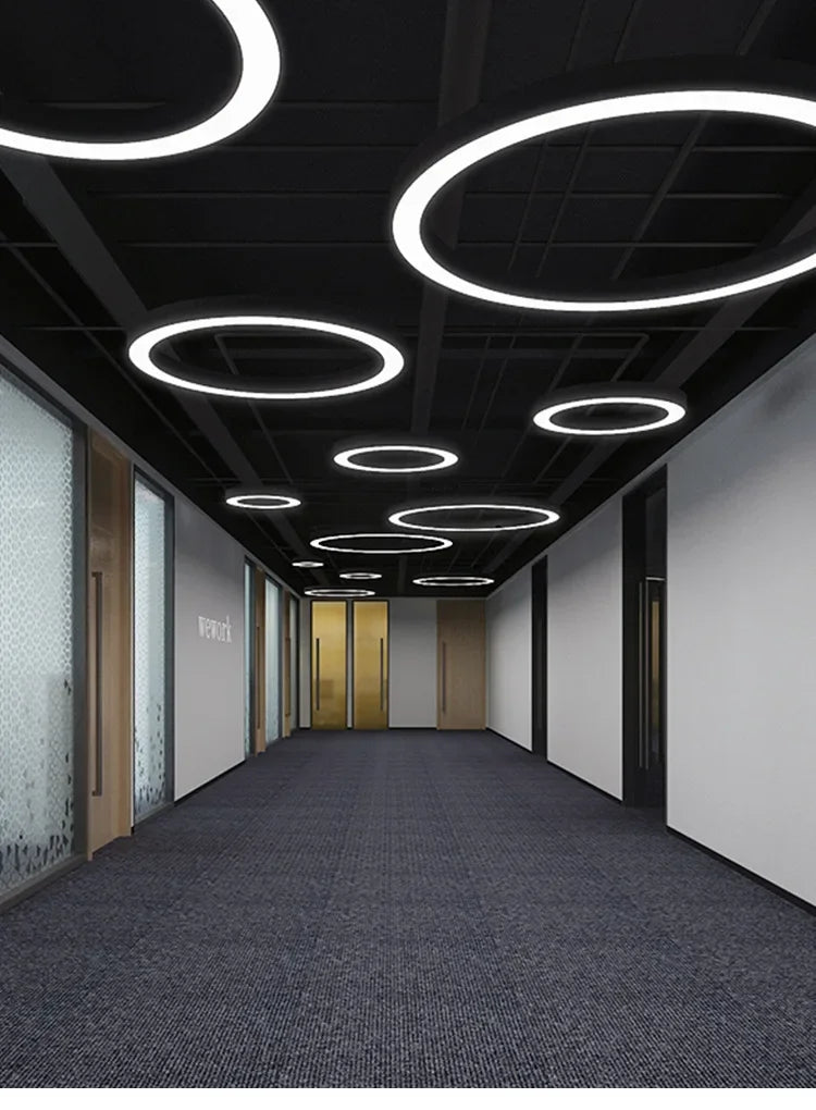 LED round Ring Chandelier Industrial Style for Office Shop Lobby Circle Engineering Lighting Fixture