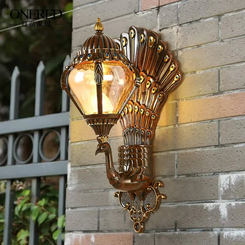 Outdoor wall lamp Waterproof garden Outdoor European-style villa retro wall  Terrace balcony gate Peacock wall