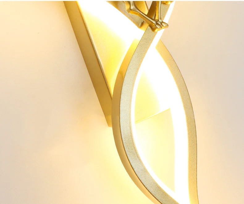 Modern Living Room Long Wall Lights with Anlter Design Gold Black TV Background Decorative Wall Lamp for Bedroom Remote Control