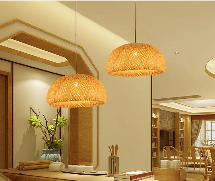 2025 Bamboo Pendant Lamps Hand Knitted Chinese Style Weaving Hanging Lamps 26cm Restaurant Home Decor Lighting Fixtures HOT