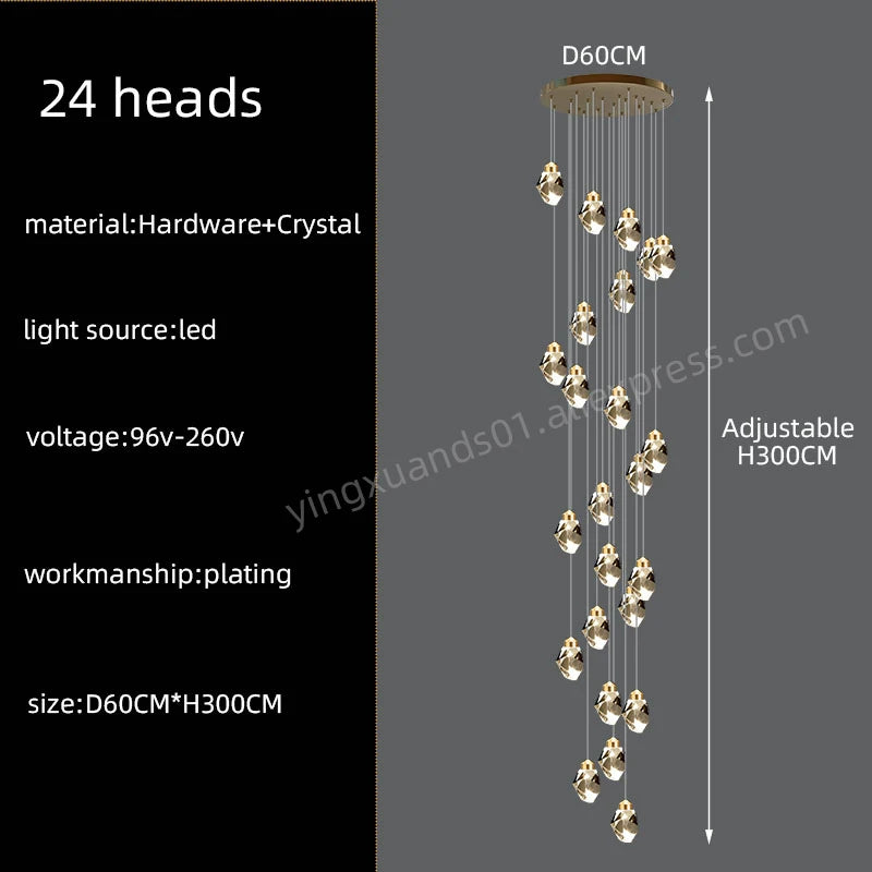 Nordic Crystal Chandelier for Living Room Villa Ceiling Chandeliers Duplex Loft Hanging Lamps Stairscase Suspended Pendant Lamps