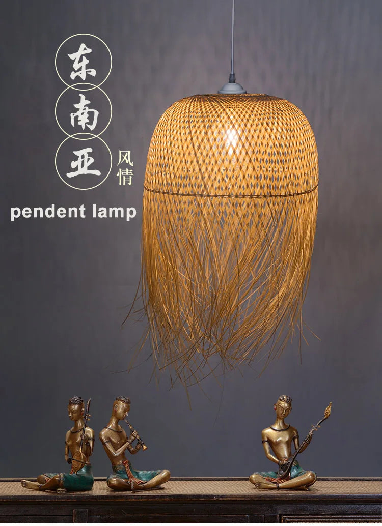 Southeast Asian Individuality Hand Woven Bamboo Chandelier Chinese Lamps Tea Room Restaurant Hotel Artistic Modeling Lampshade