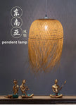 Southeast Asian Individuality Hand Woven Bamboo Chandelier Chinese Lamps Tea Room Restaurant Hotel Artistic Modeling Lampshade
