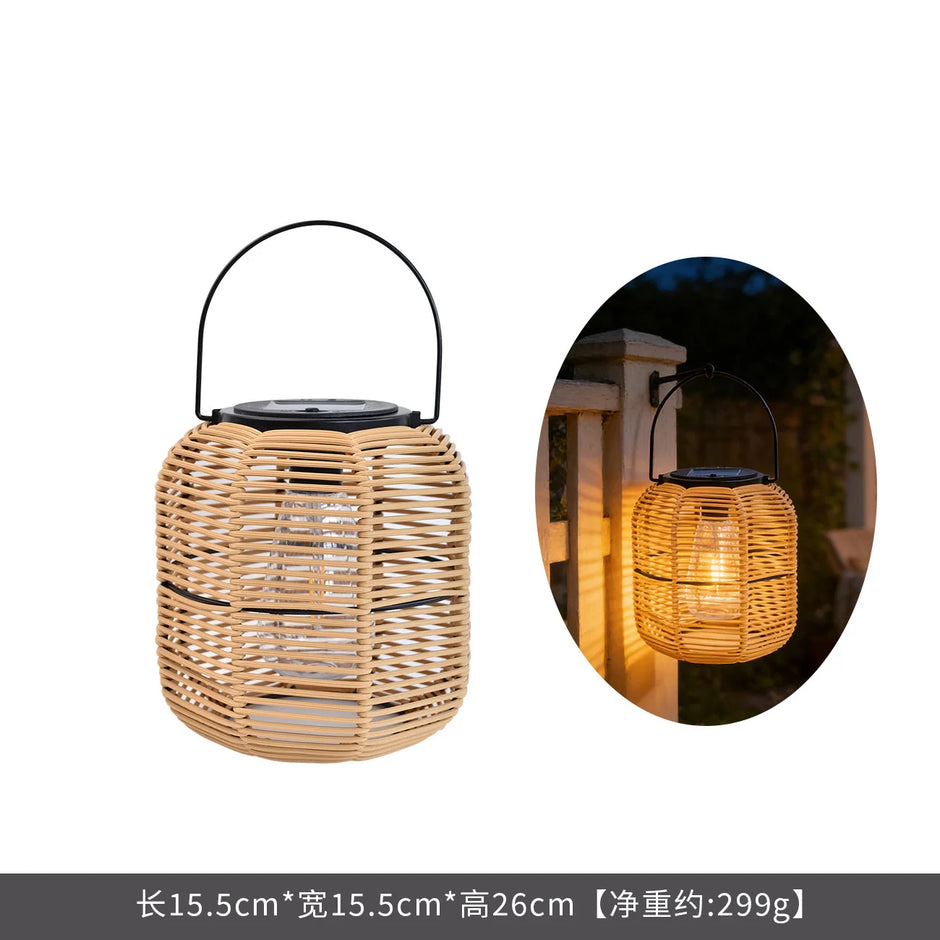 Solar Iron Rattan Outdoor Hanging Lamp Bamboo Pendant Light Warm Ambient Night Glow Garden Patio Balcony Home For Couples