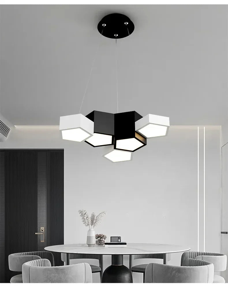 Nordic Designer Combination Honeycomb LED Indoor Ceiling Lamp,Remote Dimming Lustres Living Room Pendant Light Bedroom Decor