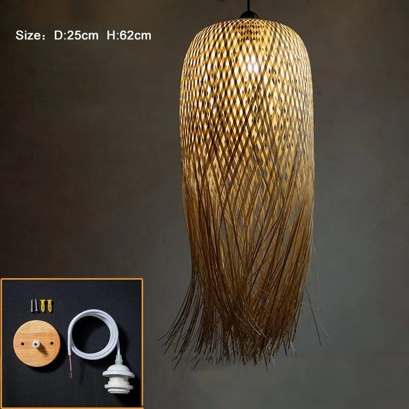 Southeast Asian Individuality Hand Woven Bamboo Chandelier Chinese Lamps Tea Room Restaurant Hotel Artistic Modeling Lampshade