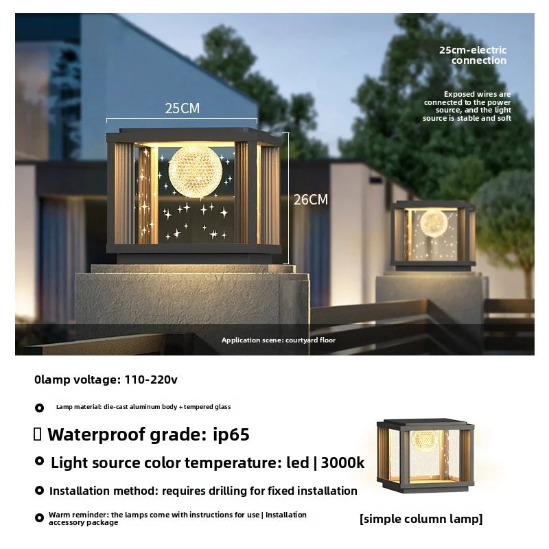 Solar Column Head Lamps Waterproof Courtyard Lamps Gate Pillar Lamps Wall Column Lamps Outdoor Villa Column Head Lamps
