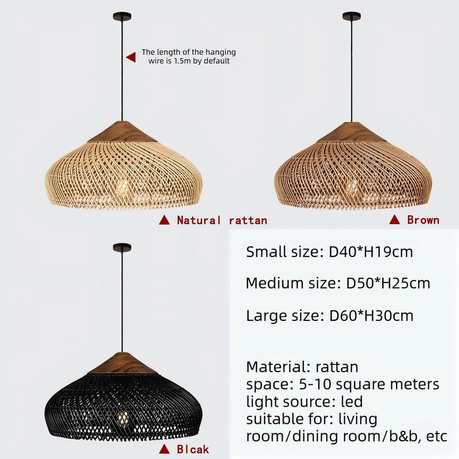 Japanese Wabi-Sabi Rattan Pendant Light - Hand-Woven E27 Boho Lamp for Restaurant Coffee Shop Dining Room Kitchen Island