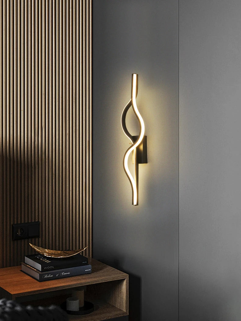 Modern Living Room Long Wall Lights with Anlter Design Gold Black TV Background Decorative Wall Lamp for Bedroom Remote Control