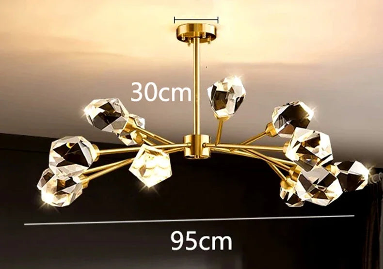 All-copper Molecular Long Crystal Chandelier Light Luxury Creative Post-modern Atmosphere Living Room LED Pendant Lights