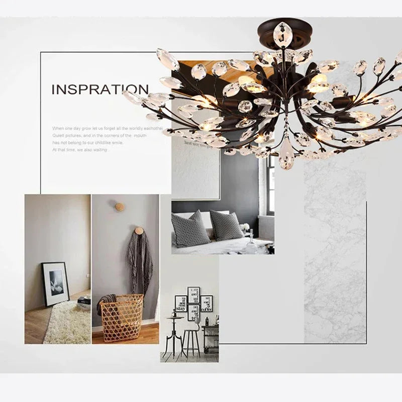 VIOLET Modern Crystal Ceiling Light American Country LED Creativity Living Room Dining Room Bedroom Coffee shop clothing store