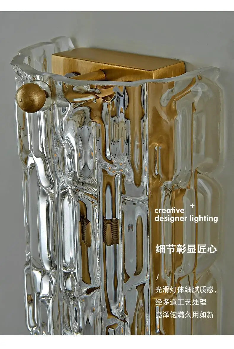 Nordic Cylindrical All Copper LED Wall Lamps Ripple Glass Lampshade Living Room Bedroom Restaurant Corridor Sconces Light