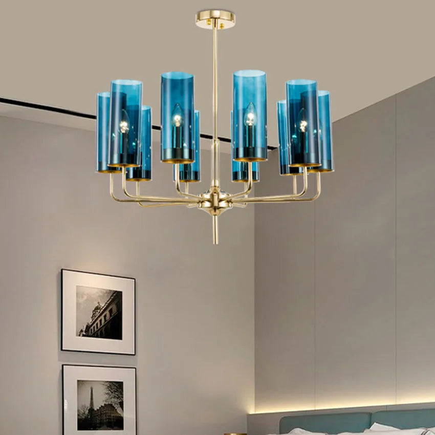 Nordic LED Glass Chandelier Blue/Amber Modern Hanging Lamp Suspension Living Dining Bedroom Pendant Lighting Fixtures