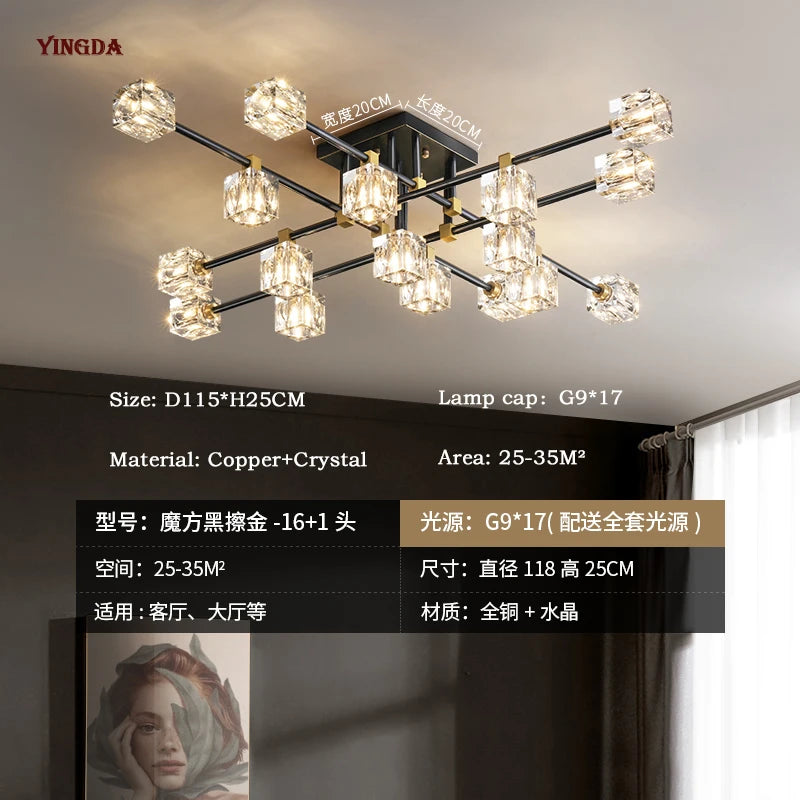 Light Luxury All Copper Living Room Ceiling Lamp, High-end Crystal Lamp, Creative Bedroom Lamp, Minimalist Dining Room Lamp